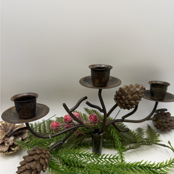 Rustic Metal Pinecone Wine Bottle Candle Stick Holder - Picture 14 of 17